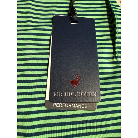 Michael Rouen Polo Shirt Mens 2XL Green 2-tone Striped Performance Golf Dry Fit - Picture 3 of 10